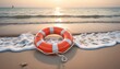 Lifebuoy on the beach. Concept of saving lives