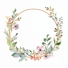 Wall Mural - Floral watercolor circular frame border decoration elements - wedding card invitation illustration design asset.