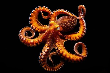 Wall Mural - Orange Octopus on black background