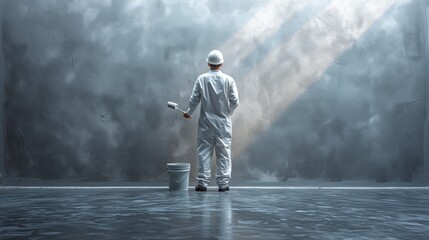 man getting ready to paint a wall in a large room