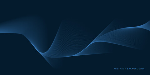 Abstract blue backdrop with wavy light blue line elements. 3D modern wave curve abstract presentation background. Luxury background. Dark blue background