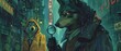 On rain slicked city streets a robot wolf detective and a human counterpart share a magnifying glass piecing together puzzles