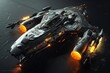 Cyberpunk spaceship with glowing turbojet engines and sleek metal design ready to explore beyond the stars