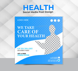 Wall Mural - A social media post template featuring a square banner or flyer with a doctor theme that discusses healthcare.