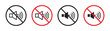 Restrictions on Making Noise Vector Icon Set. Sound Limitation vector symbol for UI design.