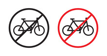 Bicycle Utilization And Parking Prohibition Vector Icon Set. Bike Use Ban Vector Symbol For UI Design.