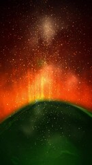 Wall Mural - vertical green planet on fire particle background 4k loop features a green revolving earth in a thir