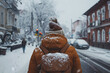 Show a town where people wear summer and winter clothes together due to unpredictable weather
