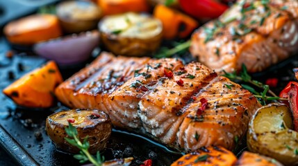 Wall Mural - Grilled salmon with spices. Healthy food.