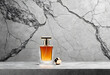 Perfume bottle on a natural stone background, minimal mock up of elegant perfume bottle, luxury fragrance presentation