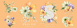 Watercolor floral cards templates design with summer bright wild flowers and leaves