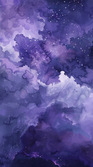 Wall Mural - abstract watercolor galaxy background with shades of purple and speckles of stars, suitable for crea