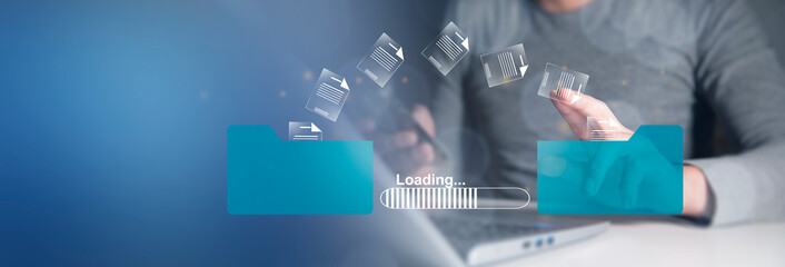 document for send file between folder on internet, business concept