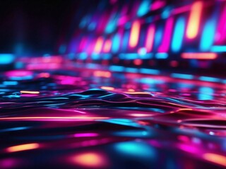 Wall Mural - Colorful neon abstract background with blurred glowing lines and sparkling waves in the dark