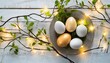 easter eggs in a nest with lights