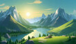 3d cg, game icon, sky,3d art, forest, mountain
