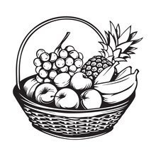 Basket Fruit Black White Stock Vector Illustration