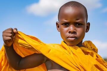 Canvas Print - African boy superpower. Work help. Generate Ai