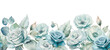 Set watercolor blue roses and ranunculus bouquet. Wedding concept a white background