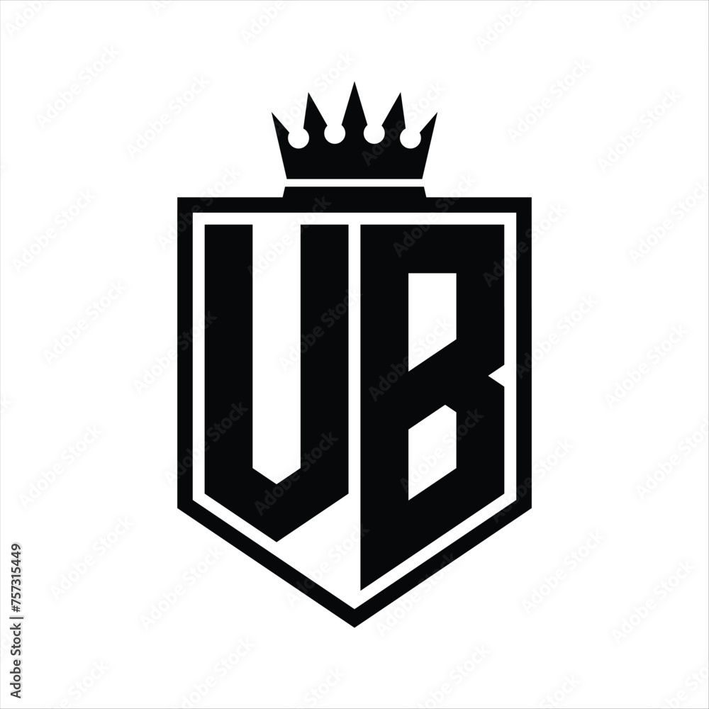 VB Logo monogram bold shield geometric shape with crown outline black ...