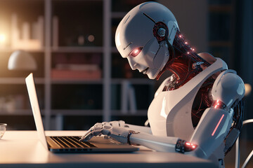 Hard working person in modern interior office programming writing web java script code AI technology generation