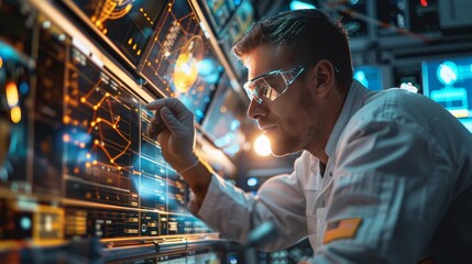 Wall Mural - engineer working on a cutting-edge satellite in a high-tech lab