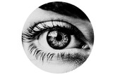 Fototapeta Tęcza - Abstract halftone eye collage element. Trendy grunge design element