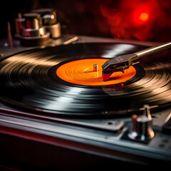 Canvas Print - A close-up of a vinyl record spinning on a turntable