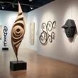 A contemporary art gallery with abstract sculptures