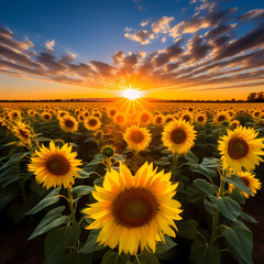 Poster - A field of sunflowers stretching towards the sun.