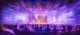 Fototapeta Sport - Multi colored light ting concert crowd inside the concert venue
