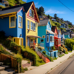 Canvas Print - A row of colorful houses on a hillside.