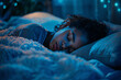 close up african teen girl sleeping in bed at night. black child sleep hygiene concept good night rest and wellness