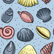 Vector illustration, nautical pattern, seashell, sea, foam, wave