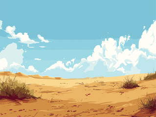 Wall Mural - A desert landscape painting with blue sky, clouds, and Aeolian landforms