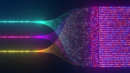 Neural network for artificial  Big data technology and data science illustration. Data flow concept. Querying, analyzing visualizing complex information. intelligence. Data mining. Ai Model Training 