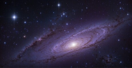 Wall Mural - enter a virtual universe filled with wonder, where stars shimmer in shades of purple, intertwining t
