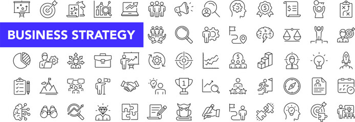 Business strategy icon set with editable stroke. Business solutions thin line icon collection. Vector illustration