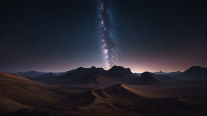 Wall Mural - sunrise in the mountains It was a panorama view of the universe, a space shot of the Milky Way galaxy and the stars in the night sky. It was a breathtaking sight,