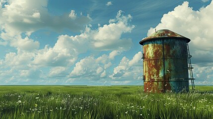 Water tank in green agriculture field