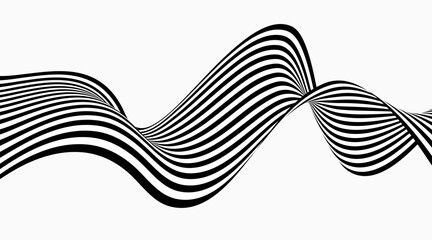 Sticker - Abstract background optical illusion, black and white curves, flow, wave.