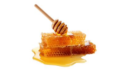Wall Mural - honeycomb with honey dipper cutout. isolated honeycomb on transparent background