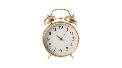 Wall Mural - classic alarm clock cutout. isolated golden table clock on transparent background