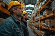 © Raptecstudio - Two engineers in hard hats inspecting shelves in a warehouse