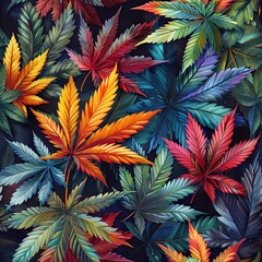 Wall Mural - seamless pattern with colorful marijuana leaves. ornament for decorating background of fabric and te
