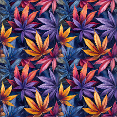 Wall Mural - seamless pattern with colorful vibrant marijuana leaves. ornament for decorating background of fabri