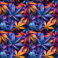 Wall Mural - seamless pattern with colorful neon marijuana leaves. ornament for decorating the background of fabr