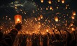 Group of People Releasing Lanterns in Sky