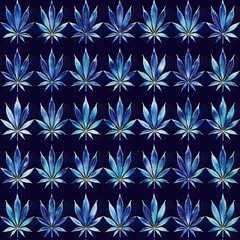 Wall Mural - vintage seamless pattern with blue cannabis marijuana leaf on black background for fabric decor