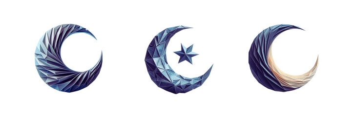 Wall Mural - Set of Ramadan crescent moon origami, illustration, isolated over on transparent white background